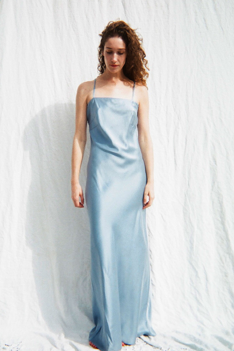 SILK SLIP DRESS BLUE TOPAZ