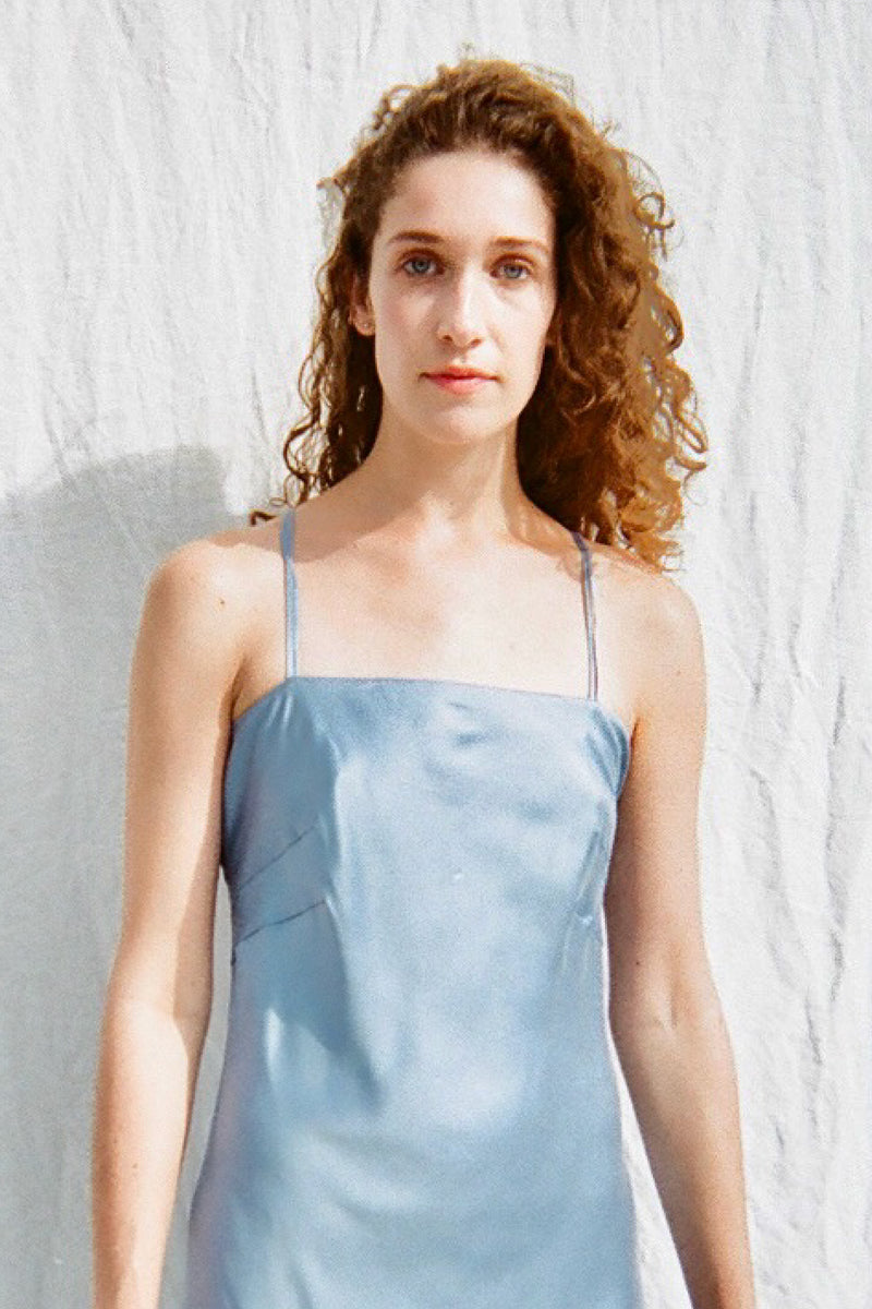 SILK SLIP DRESS　BLUE TOPAZ