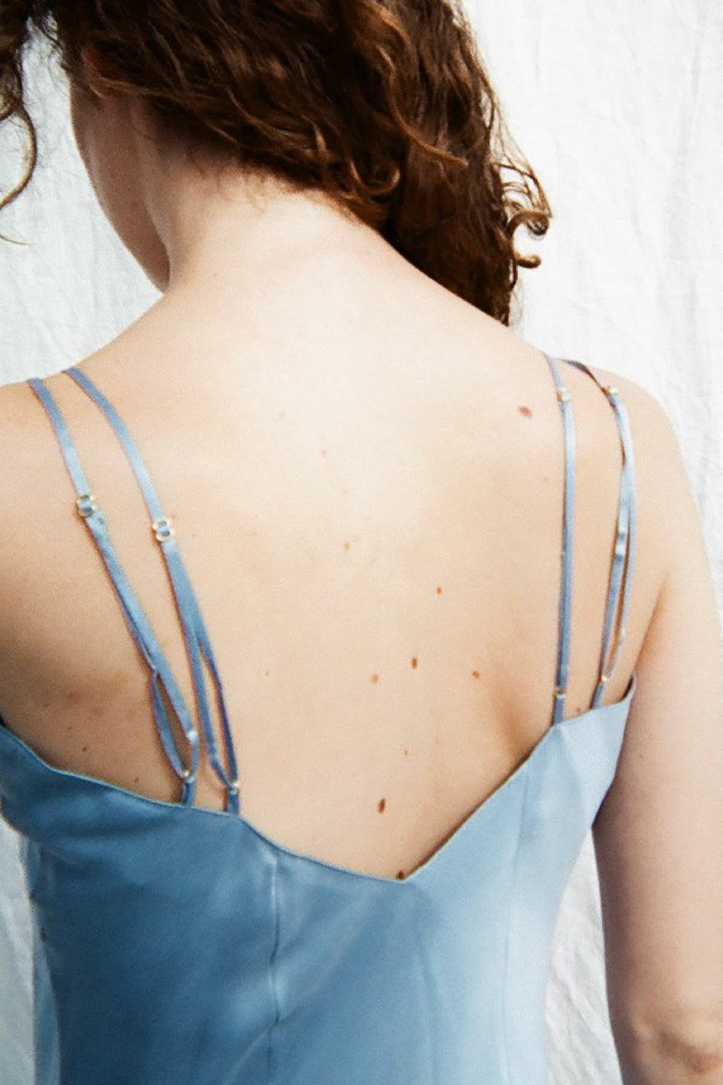 SILK SLIP DRESS　BLUE TOPAZ
