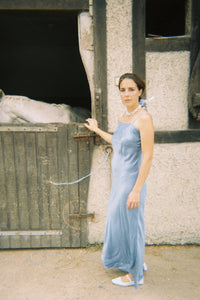 SILK SLIP DRESS　BLUE TOPAZ